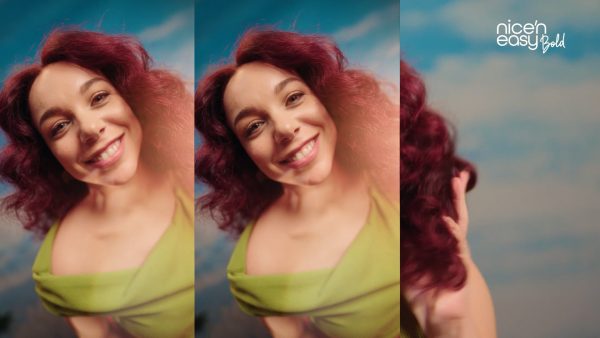 Triptych of a woman with bold red hair from the Nice'n Easy Bold launch